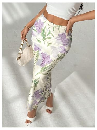 WDIRARA Women's Floral Fishtail Skirt High Waisted Bodycon Long Skirts3