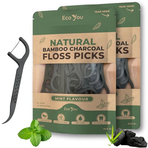 EcoYou Biodegradable Floss Picks | 100 Count (2 Pack) | Mint Flavor, Candililla Wax | Sustainable & Reusable | Vegan & Cruelty-Free | Eco Floss