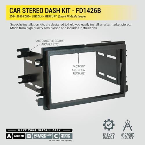 Kit double ISO DIN Scosche évite les bruits de console Ford 2004 - 4
