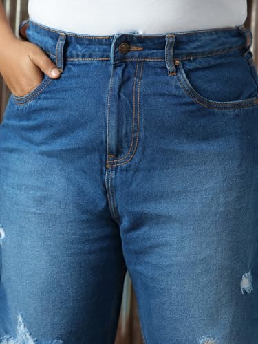 Image of High Star Plus Size Women Cotton Washed Mom Fit High-Rise Jeans