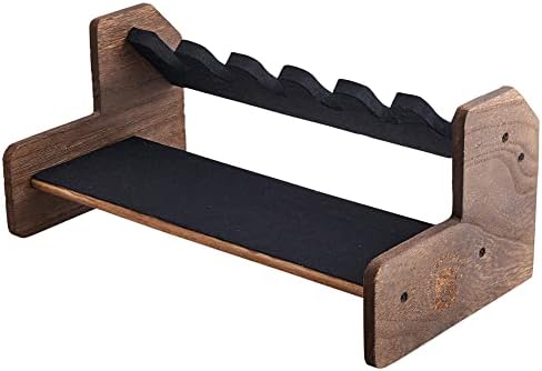 THE HAWK HAUS Handgun/Pistol Rack for 6 - Rustic Dark Brown Pure Wood Gun Holder Storage Organizer for Revolvers, Pistols and Handguns - Anti-Skid Surface