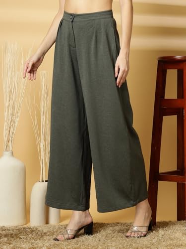 Image of OOMPH! Women's High-Waisted Pant | Wide Leg Trousers | Korean Style Stretchable Trouser