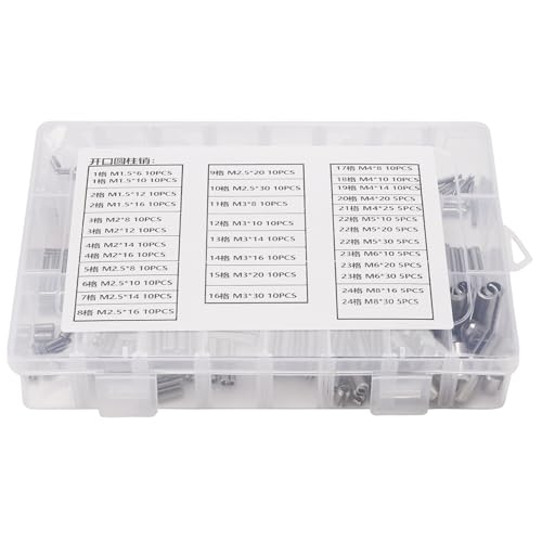 Asyduey Set di Spine Cilindriche Elastiche nel Acciaio Inossidabile un Tensione di Perno un Molla 280PZ M1.5 M2 M2.5 M3 M5 M6 M8 Tassello
