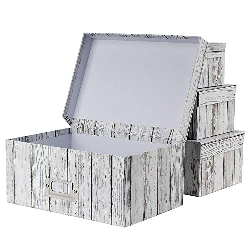 Photo Boxes Storage, Storage Boxes with Lids 4 in 1 Set Water-Proof Storage Box Sets with Handles Decorative Multiple Size Storage Bins with Lids for Kids Toys/Clothes/Shoes/Office/Cosmetic/Books