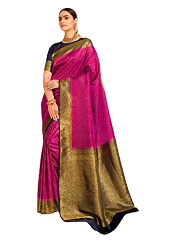 Tenue traditionnelle Uncousu 8205 en soie Banarsi magenta pour mariages et fetes