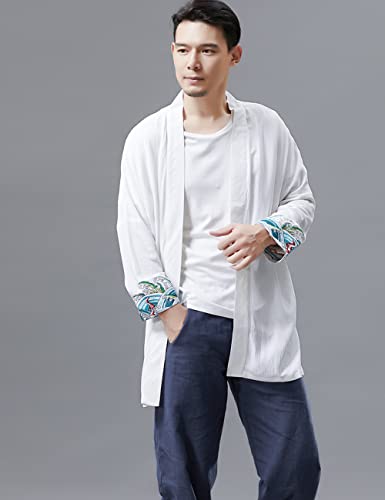 Ystylee Men's Kimono Jackets Cardigan Casual Long Sleeve Shirt Open Front Cuff Embroidery Coat3