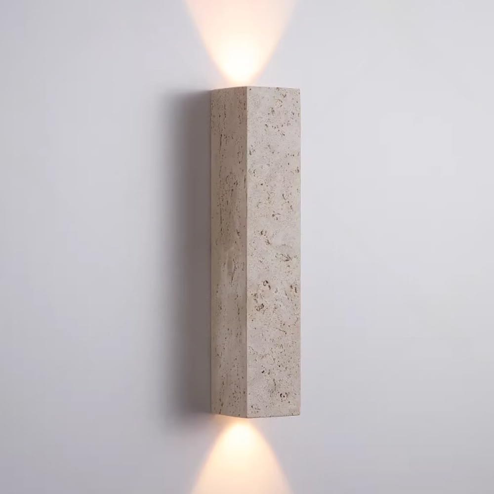 SXWNBIFH Rectangular Wall Lamp in Yellow Travertine, 15.7" Stone Wall Sconce Mid Century Modern Decor Wall Light Fixture for Bedroom, Stairs, Living Room, Bedside, Hallway