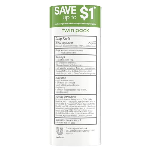 Image of Dove Advanced Care Antiperspirant Deodorant for Women, 72H Sweat & Odor Protection, Pro-Ceramide Technology, Kind to Skin, Alochol Free, Scent: Cool Essentials, Size: 2.6 oz (2 Pack)
