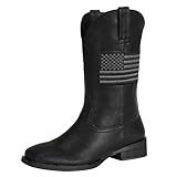 10 Most Comfortable Square Toe Boots- Reviews & Deals J's.o.l.e Men's Patriot Western Boot Wide Square Toe Cowboy Boots Mid Calf Black US Size 11