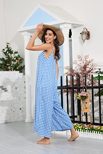 Image of BUENOS NINOS Women's V Neck Floral Maxi Dress Boho Printed Adjustable Spaghetti Strap Ethnic Beach Long Dress with Pockets