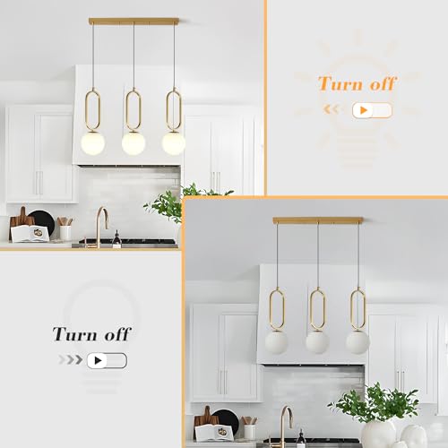 Image of 3 Light Modern Pendant Light Fixtures Mid Century Chandelier White Globe Glass Pendant Lights Vintage Brass Hanging Lamp for Kitchen Island Bedroom Dining Room