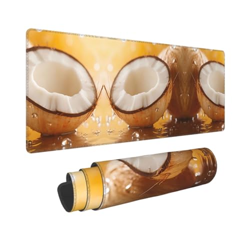 PHAYAH Alfombrilla de ratón para juegos, diseño de frutas de coco, XXL, XL, grande, alfombrilla de escritorio de goma antideslizante, bordes cosidos, 31.5 x 11.8 pulgadas