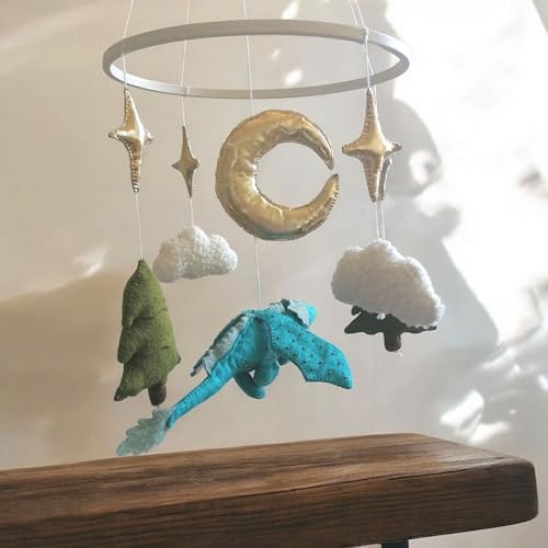 Enchanting Dragon Nursery Mobile - Felt Stars and Moon Crib Decor for Boys and Girls, Perfect Baby Shower Gift - Image 5