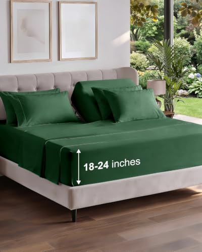 Image of Extra Deep Flex Top Split Head King Sheet Set - 6 Piece Breathable and Cooling Sheets - Hotel Luxury Bedding for Women, Men, Kids & Teens - Easy Secure Fit - Extra Deep Pockets - Emerald Green