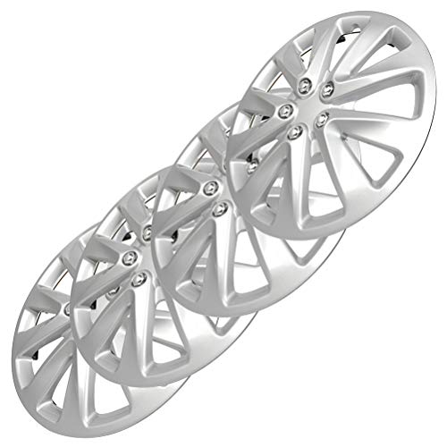 ECCPP 4PC Set 16 inch Silver Hubcap Wheel Cover OEM Replacement Full Lug Skin Durable - Modern & Stylish Auto Tire Replacement Exterior Cap - Snap On Hubcap - for Chevrolet Dodge Mazda Buick Mercury