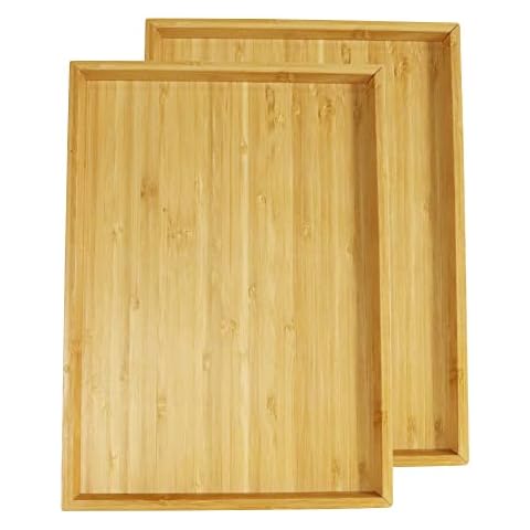 WKWKER Bamboo Serving Tray Set of 2 Cover