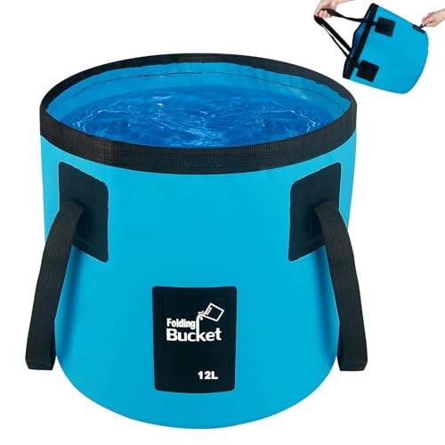 Collapsible Bucket 12L, Folding Bucket Cleaning Buckets for RV Supplies Camping Fishing Beach, Portable Water Container Plumbers Flexible Buckets for Gardening Car Washing Household Cleaning