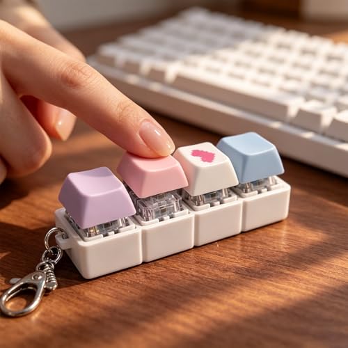 Image of Fidget Keyboard Keychain, Cute Stress Relief Toy for Adults, Portable Focus Toy with Four Colorful Keys, Ideal for Office and Study, Plastic