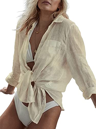 Image of Breezy Lane Beach Cover Up for Women Button Down Shirt Swimsuit Coverup Bathing Suit Cover Ups for Swimwear Vacation