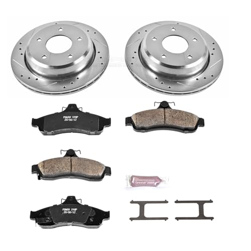 Image of PowerStop Rear Brake Kit for Chevrolet Caprice 1994-96 | Chevrolet Impala 1994-96 - Drilled and Slotted Disc Rotors with Carbon-Fiber Ceramic Brake Pads Replacement, K5064
