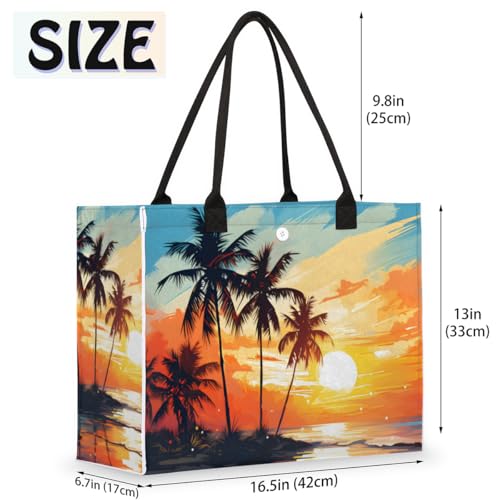 Coconut Sunset Sea Tote Bag for Women Large Beach Bag Reusable Tote Bags for Work Travel Beach Shopping2