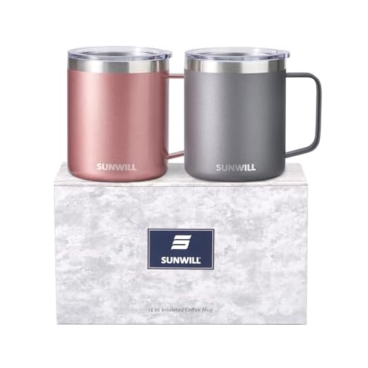 SUNWILL 14 oz Coffee Mug Set, Vacuum Insulated Camping Mug with Lid, Double Wall Stainless Steel Travel Tumbler, Coffee Cup Outdoor, Cool Grey & Rose Gold 2 Pack