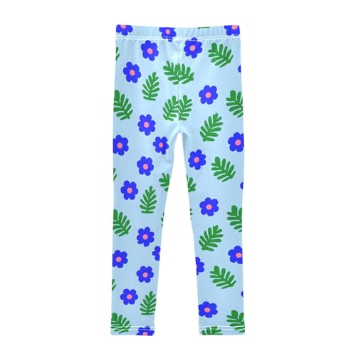 Girls' Athletic Leggings Ankle Length Yoga Dance Pants Kids Teen 4T Blue Flowers2
