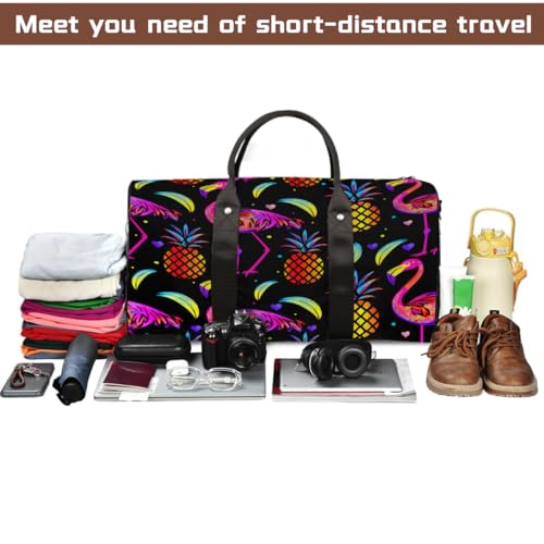 Pineapple Flamingos Rainbow Colore Travel Duffel Bag Sports Tote Gym Bag Waterproof Tear-Resistant Carry On Overnight Bag Foldable Weekender Bag for Gym Travel Getaway Beach Sports4