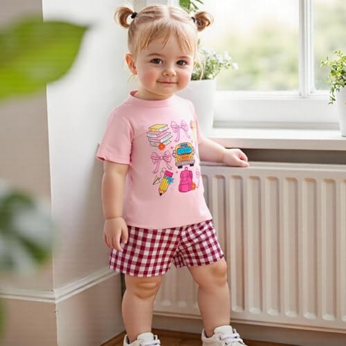 Kids Toddler Girl Back to School Outfits First Day of School Shirts Kindergarten Bow Preschool T-Shirt Tops Tees4