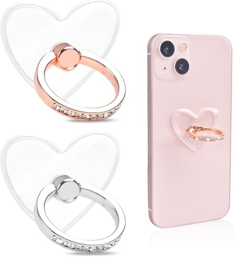 LAGAHS 2Pcs Phone Ring Holder, Transparent Grip, 360 Degree Rotation Finger Holder with Diamond for All Smart Phone Case