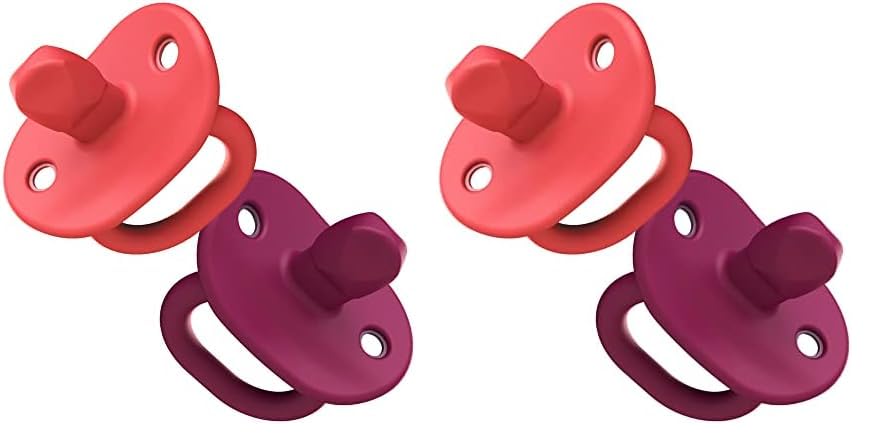 Image of Boon JEWL Biometric Stage 2 Orthodontic Pacifier —3+ Months — Pink — Silicone Baby Pacifier with Soothing Gem Shaped Nipple — 4 Count (Pack of 2)