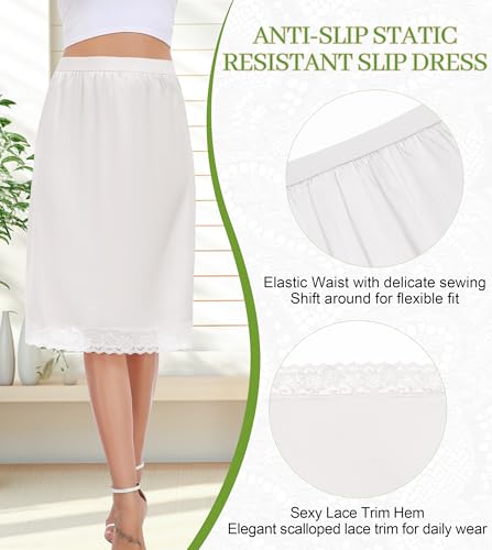 Image of Lovasy Women Satin Half Slips Lace Long Underskirt Anti Static Under Skirt Soft Slip Dress for Skirts Dresses S-3XL