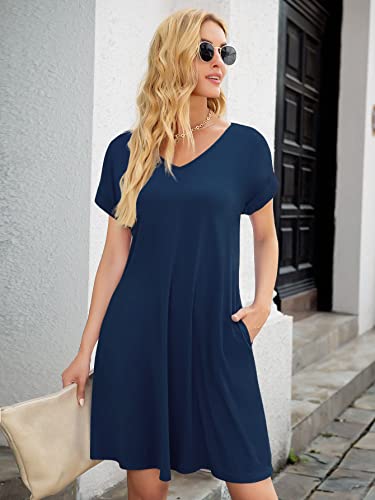 Weaczzy Women's Summer Casual Tshirt Dresses Short Sleeve Loose Dress With Pockets (Navy Blue, Medium) #TOP1