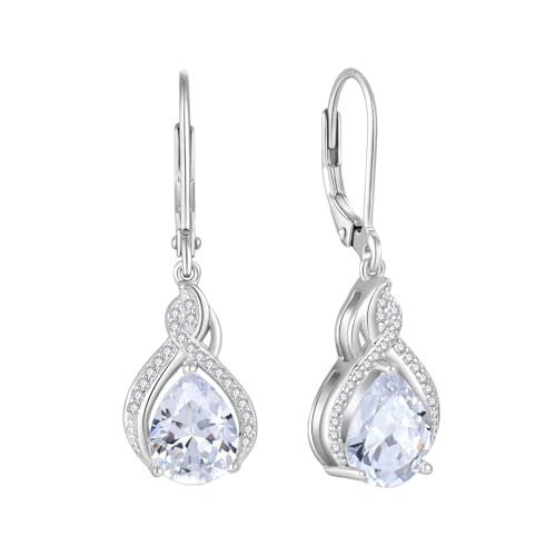 Infinity Teardrop Earrings 925 Sterling Silver Dangle Drop Leverback Earrings Pear Shaped Birthstone Jewelry Gifts for Women