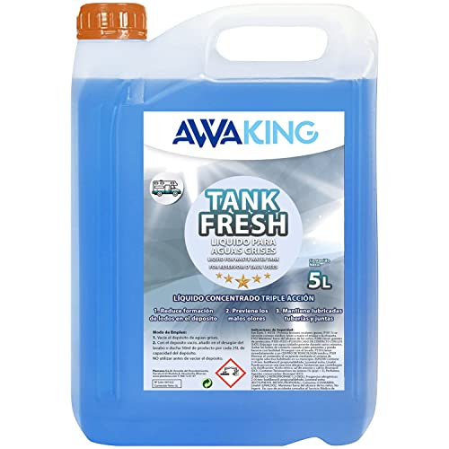 AWAKING Liquido WC Quimico Tank Fresh 5L | Líquido wc quimico caravana para aguas grises | Neutraliza olores y previene obstrucciones | Fácil dosificación y larga duración