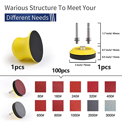 Nynm 120Pack 3 Inch Polishing Pad For Drill Sanding Attachment Variety Kit With 5/16" And 1/4" Shanks For Car Buffer Polisher Waxing Sealing Glaze, Sanding Pads Includes 80-3000 Grit #TOP2