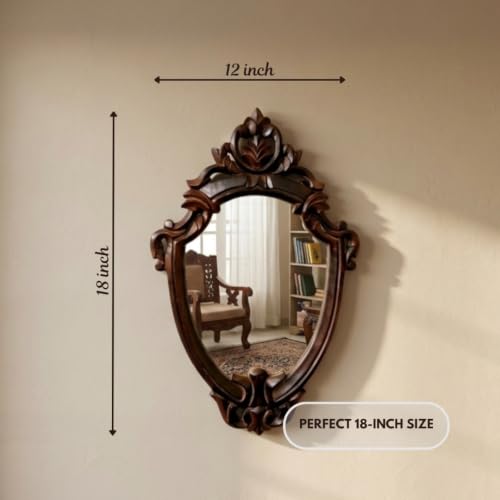 Image of Maharani Mirror Frame for Living Room Bedroon Bathroom (Maharani Mirror Frame) & Jharokha Style Mirror Frame (Size18x12inch).