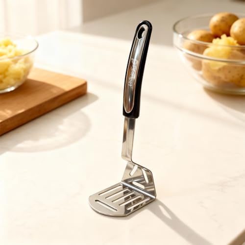 Image of Stainless Steel Pav Bhaji Masher | Heavy Duty SS 202 Vegetable Masher | Rust-Proof, Food-Grade, Heavy Press Base | Ergonomic Handle for Bhaji, Bharta & Vegetable Mashing | Dishwasher Safe