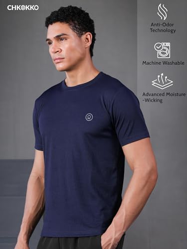 Image of CHKOKKO Gym T Shirts for Men Workout Activewear Solid Quick Dry Sports Tshirt for man Breathable Lightweight Half Sleeve Regular Fit Round Neck Running Boys T Shirt
