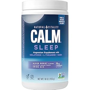Natural Vitality Calm Sleep, Melatonin & Magnesium Citrate, Sleep Aid Drink Mix, GABA, Aid, Vegan, Gluten Free Non-GMO, Mixed Berry, 16 Oz