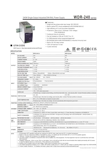 Alimentation à découpage WDR-240 240W convertisseur industriel rail - 3