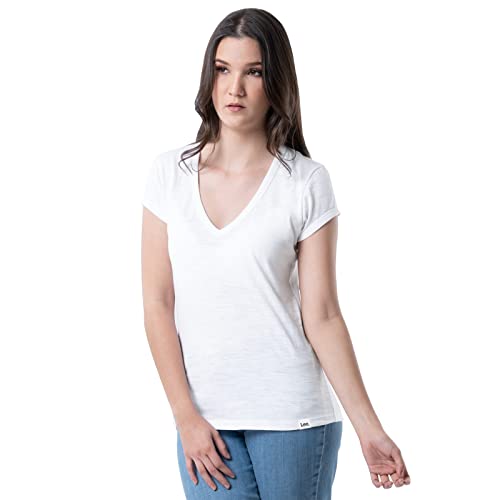 Lee Women's Classic Fit Short Sleeve V-Neck T-Shirt, Washed White, X-Large - image 2