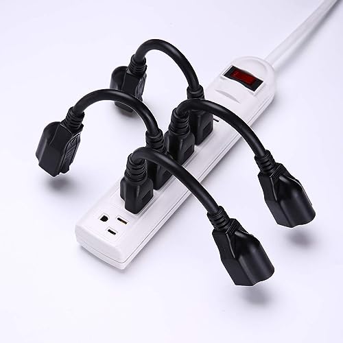 Image of [ETL Listed] Miady Short Power Extension Cord Outlet Saver, 16AWG /13A, 3 Prong (4 Pack, Black, 8 Inch)