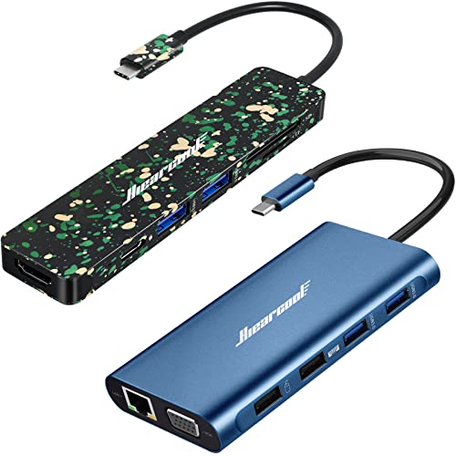 USB C Hub, Hiearcool Adapter USB C Dongle for MacBook Pro, 7 in 1 USB C to HDMI,USB C Hub,USB-C Laptop Docking Station,11 in 1 Triple Display Type C Adapter Compatiable for MacBook and Windows