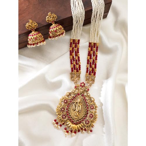 Image of Rubans Long Necklace Set Gold Plated Traditional Stylish Multicolour Jewellery Gift for Women & Girls
