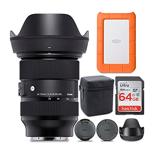 Sigma 24-70mm f/2.8 DG DN Art Zoom Full Frame Sony E-Mount Lens with LaCie Rugged Mini 1TB Hard Drive and 64GB SD Card Bundle (3 Items)