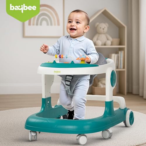 Image of Baybee 2 in 1 Baby Walker for Kids with Adjustable Height & Wheel Lock | Activity Push Walker for Baby with Musical Toy Bar & Stopper | Kids Walker Baby 6-18 Months Boy Girl (Green)