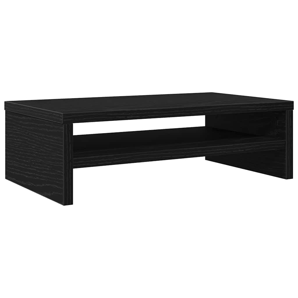 Supporto per monitor, in legno di rovere nero, 42 x 24 x 13 cm, da scrivania, per PC, ergonomico, salvaspazio, per ufficio, casa, gaming, con gestione cavi e ventola