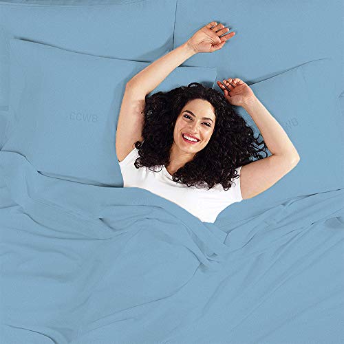 Image of 100% Cotton 1PC Duvet /Quilt Cover Hidden Zipper Closure 600TC Ultra Soft Durable for Single Size Bed(Light Blue)