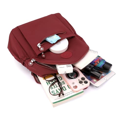 Image of Tanweibago Mini Nylon Women Backpacks,11L Small Ladies backpacks Casual Lightweight Women Shopping Travel Daypack (Wine Red)